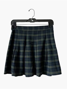 Hollister Pleated Ultra High Rise Short Skirt Size S Green Plaid Zip Academia